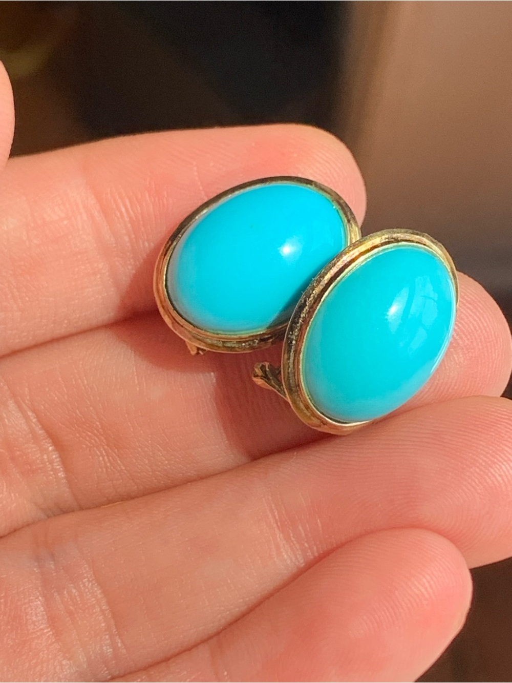 Turquoise Oval Clip-On Earrings - 14k Gold Trim